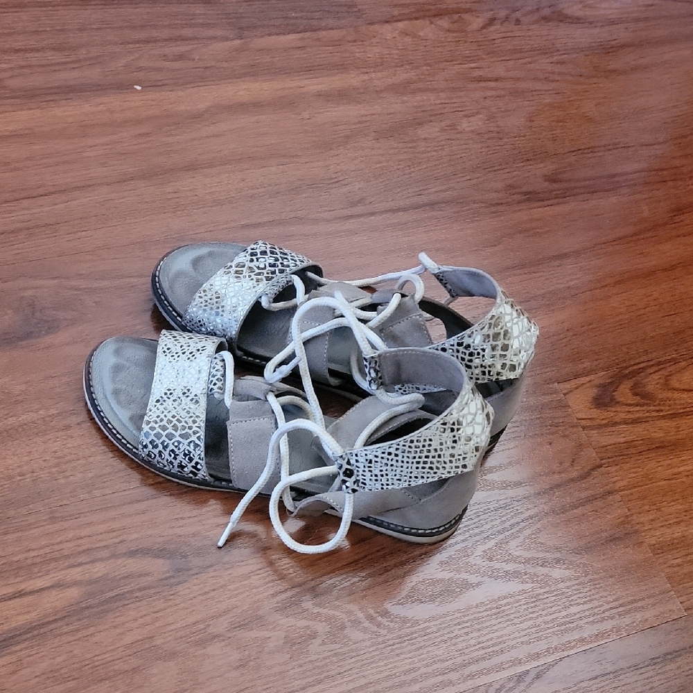 Gray and White Strappy Sandals